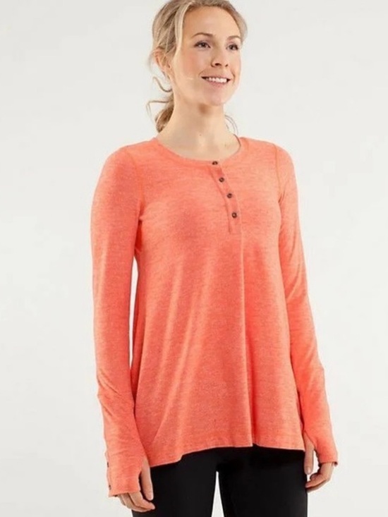 lululemon athletica Tops - Lululemon Ride On Henley Long Sleeve Heathered Orange Top size 6